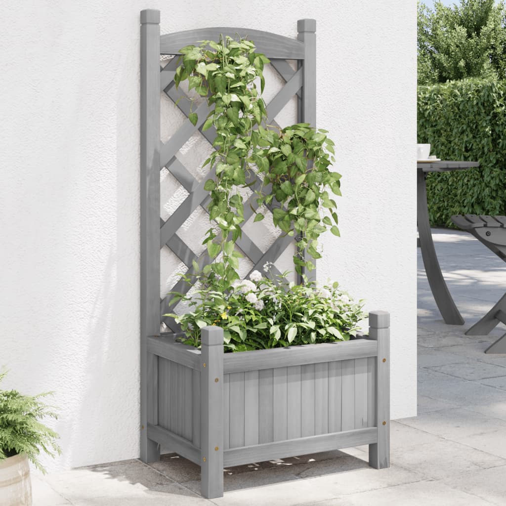 Plantekasse med espalier i massivt grantræ - grå, 40 × 30 × 90 cm