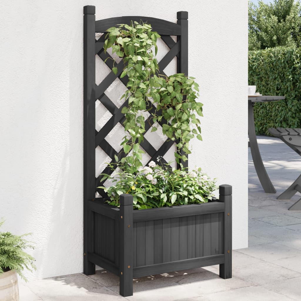 Plantekasse Massivt Grantræ Sort - med espalier / 40 x 30 x 90 cm