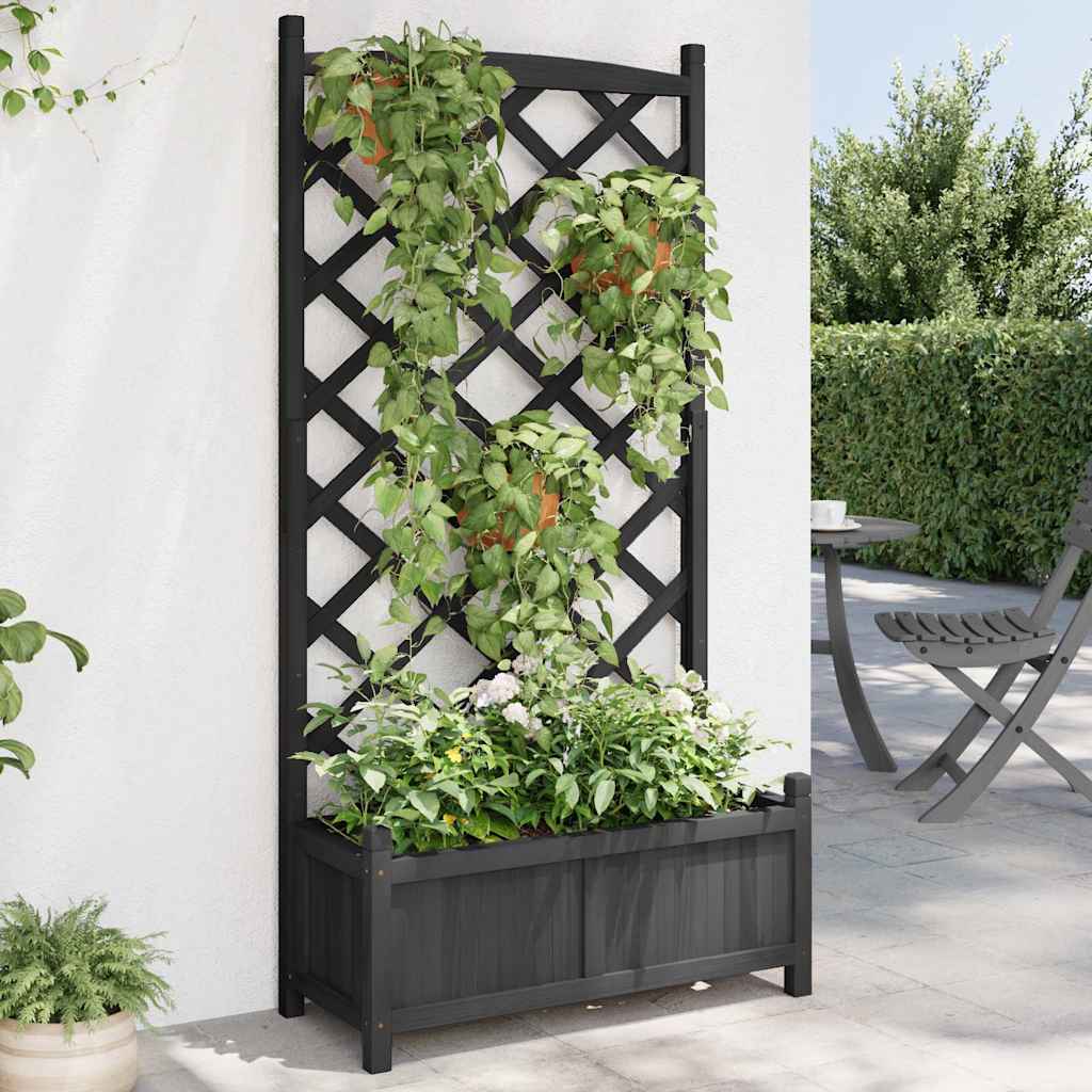 vidaXL plantekasse med espalier sort 75 x 35 x 150 cm massivt grantræ