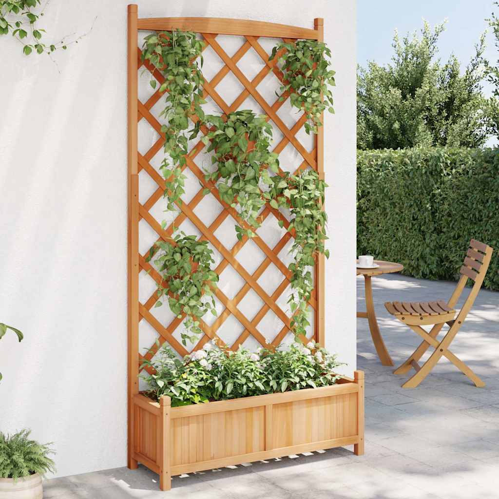 Plantekasse med espalier i massivt grantræ - brun, 90 × 35 × 180 cm
