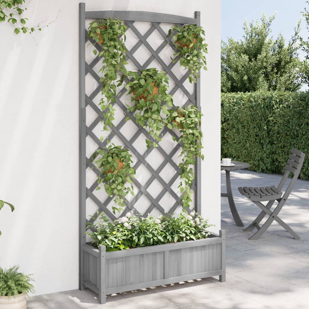 Plantekasse Massivt Grantræ Grå - med espalier / 90 x 35 x 180 cm