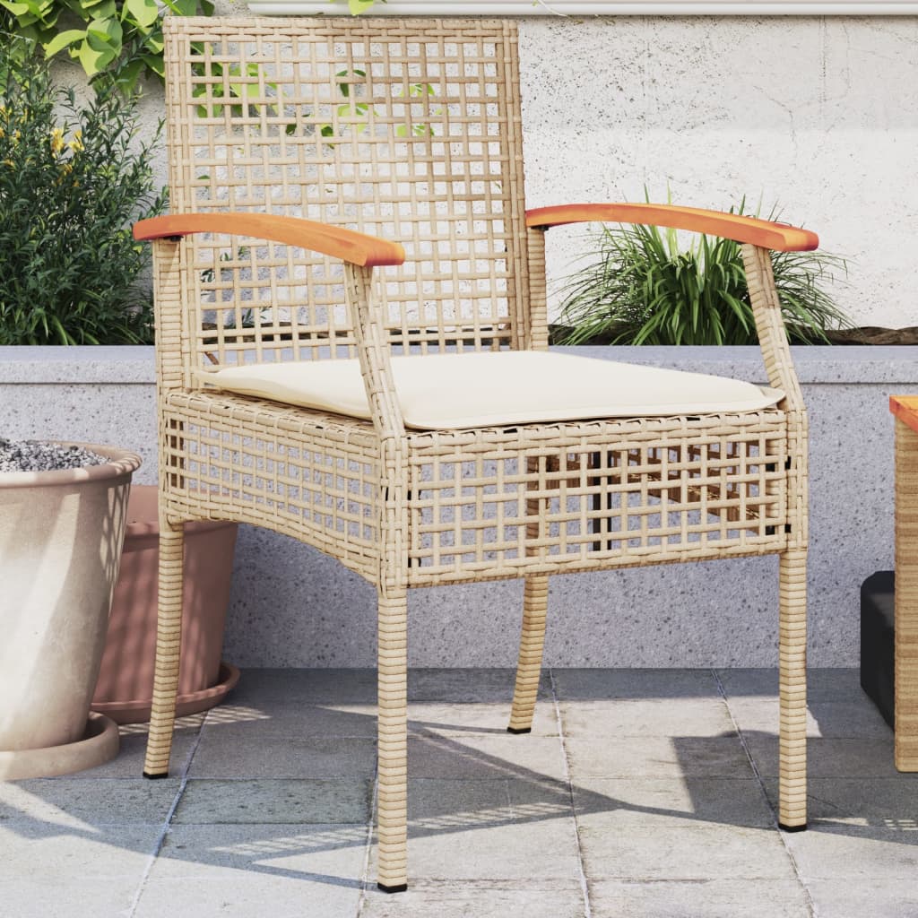 vidaXL Gartenstühle mit Kissen 2 Stk. Beige Poly Rattan Akazienholz