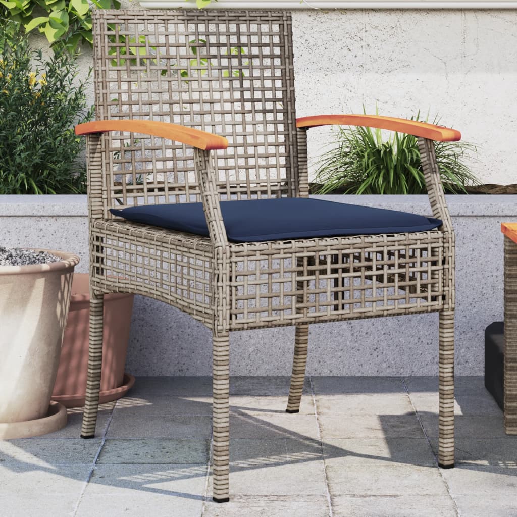 Garden Chairs with Cushions 2 pcs Grey Poly Rattan Acacia Wood