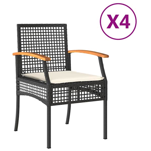 vidaXL aiatoolid koos patjadega 4 tk, must, pol&uuml;rotang/akaatsiapuit