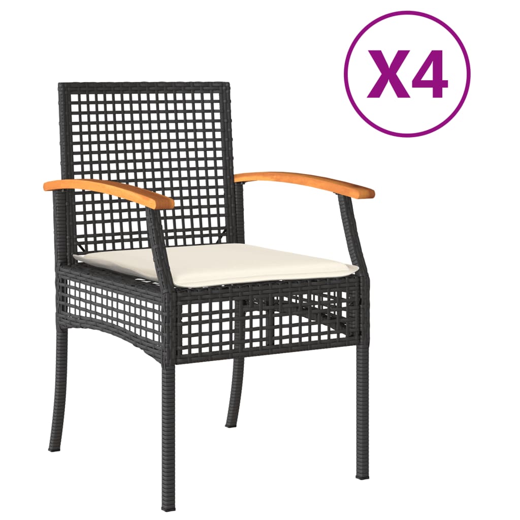 Thumbnail - vidaXL Gartenstühle mit Kissen 4 Stk. Schwarz Poly Rattan Akazienholz