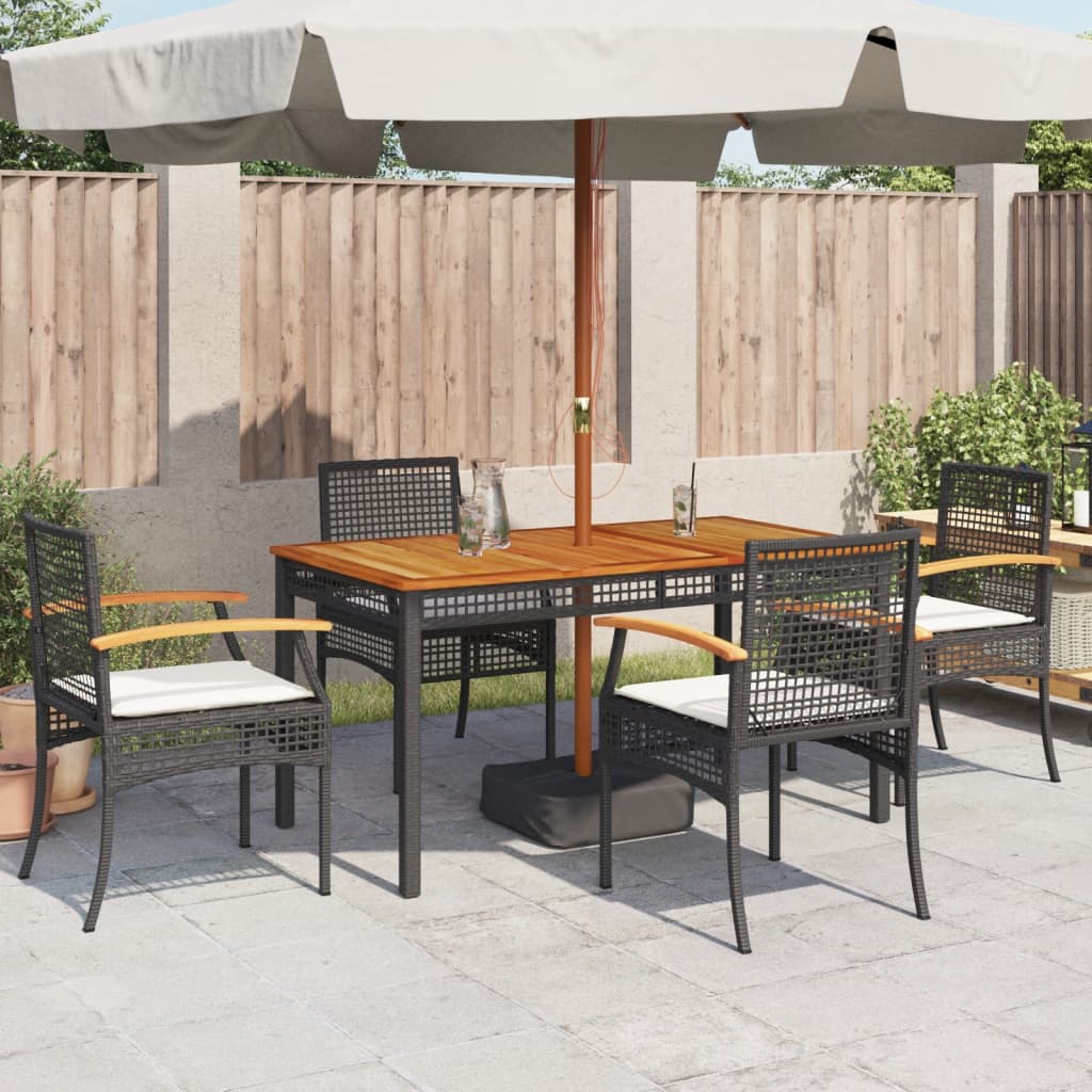 Thumbnail - vidaXL Gartenstühle mit Kissen 4 Stk. Schwarz Poly Rattan Akazienholz