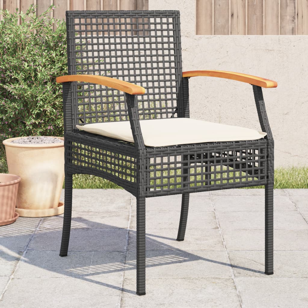 vidaXL Gartenstühle mit Kissen 4 Stk. Schwarz Poly Rattan Akazienholz