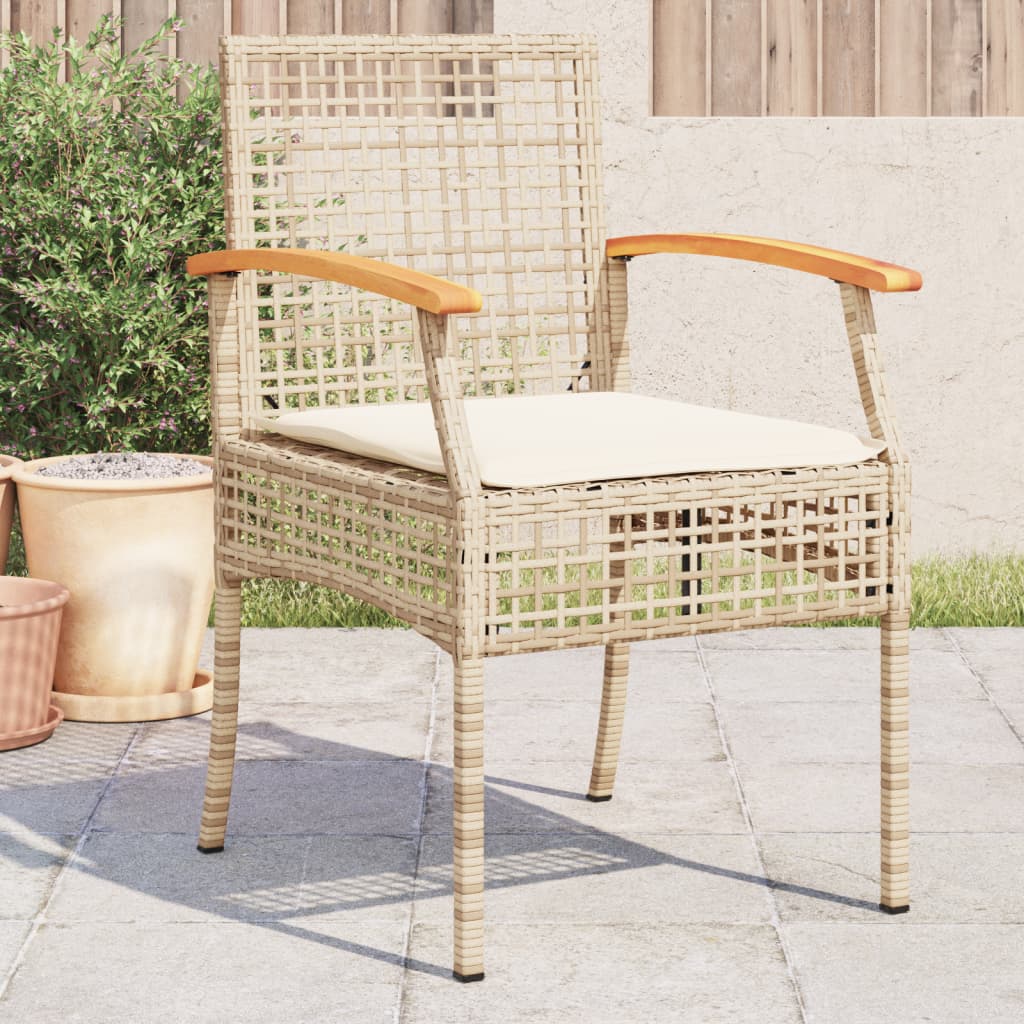 vidaXL Gartenstühle mit Kissen 4 Stk. Beige Poly Rattan Akazienholz