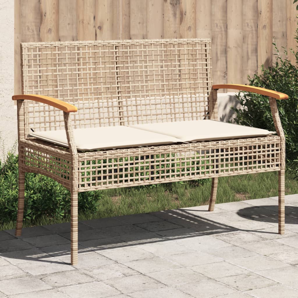 vidaXL havebænk med hynde polyrattan og akacietræ beige