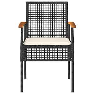 3dílný bistro set s poduškami černý polyratan akáciové dřevo - obrázek 4