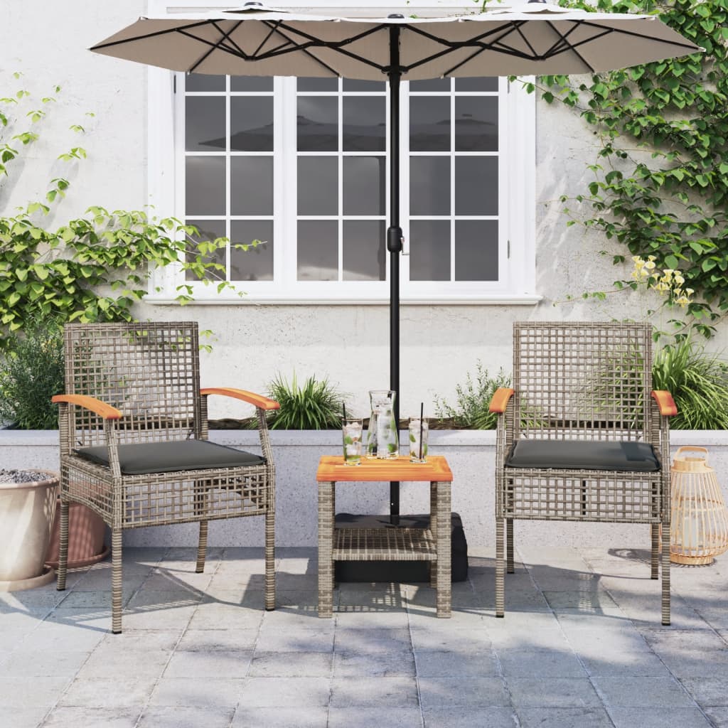 Thumbnail - vidaXL 3-tlg. Bistro-Set mit Kissen Grau Poly Rattan Akazienholz