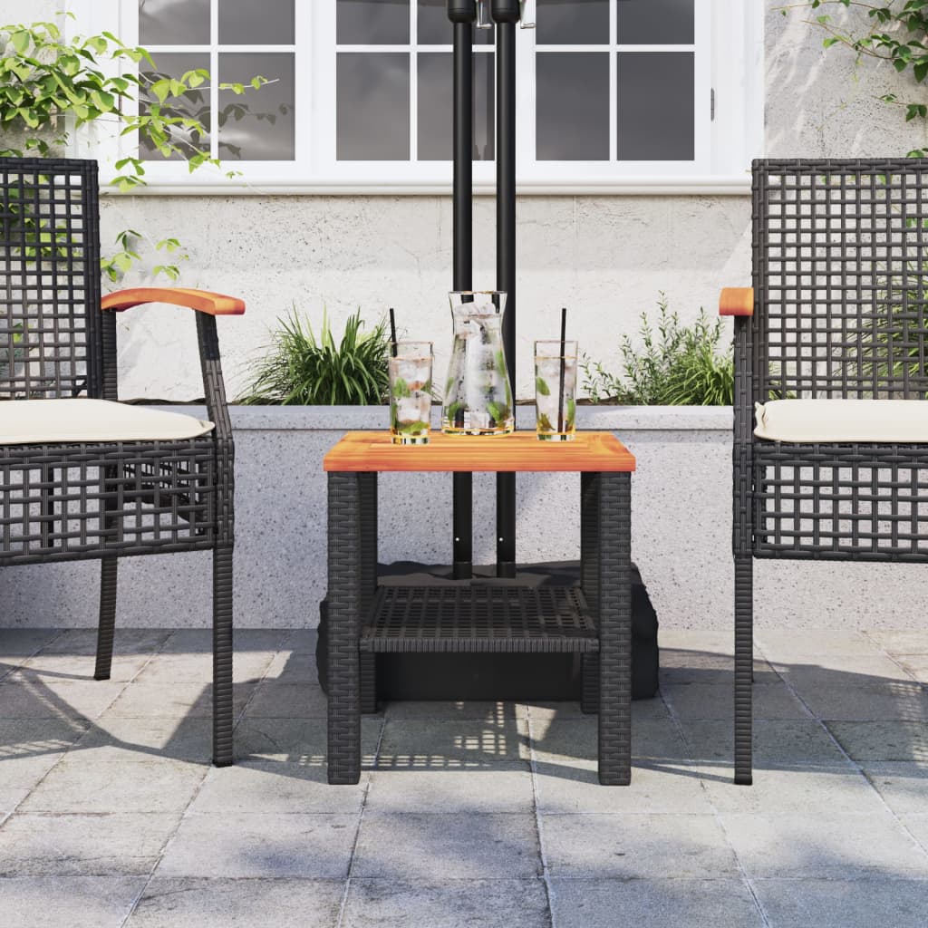 vidaXL Tuintafel 40x40x42 cm poly rattan en acaciahout zwart afbeelding