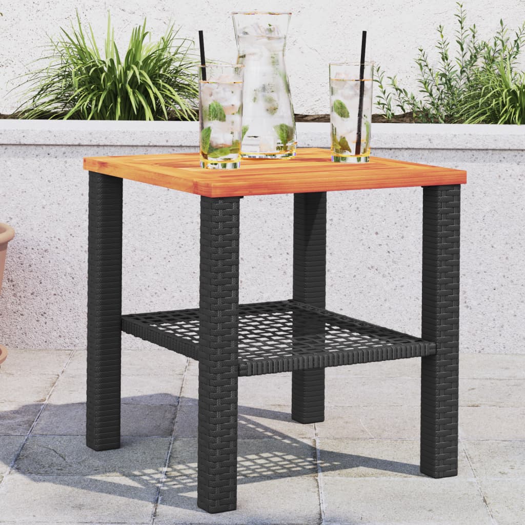 vidaXL Gartentisch Schwarz 40x40x42 cm Poly Rattan Akazienholz