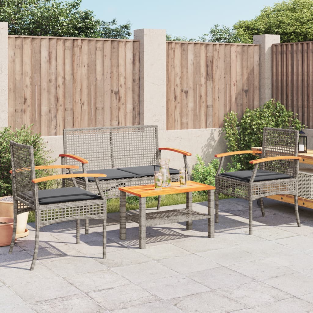 Thumbnail - vidaXL 4-tlg. Garten-Lounge-Set mit Kissen Grau Poly Rattan