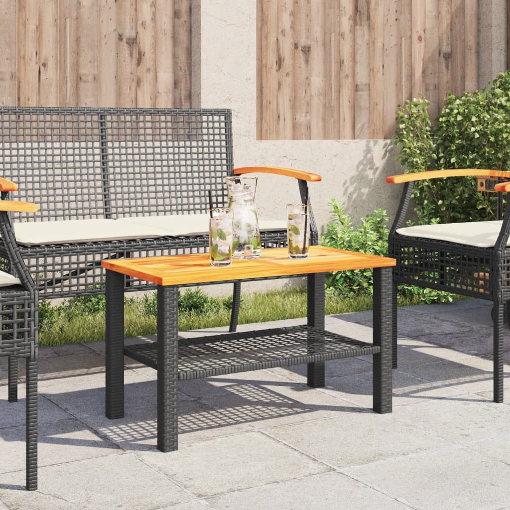 Thumbnail - vidaXL Gartentisch Schwarz 70x38x42 cm Poly Rattan Akazienholz