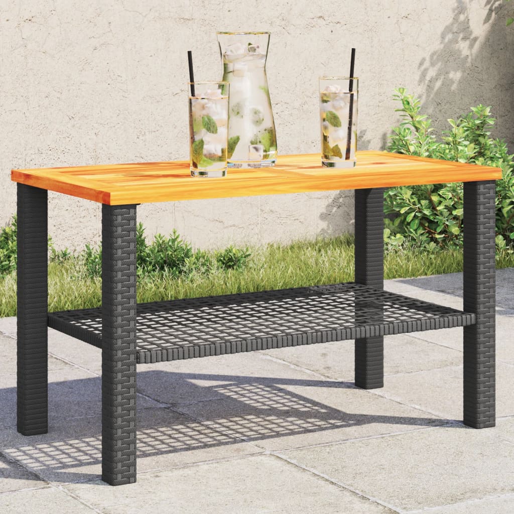 vidaXL Gartentisch Schwarz 70x38x42 cm Poly Rattan Akazienholz