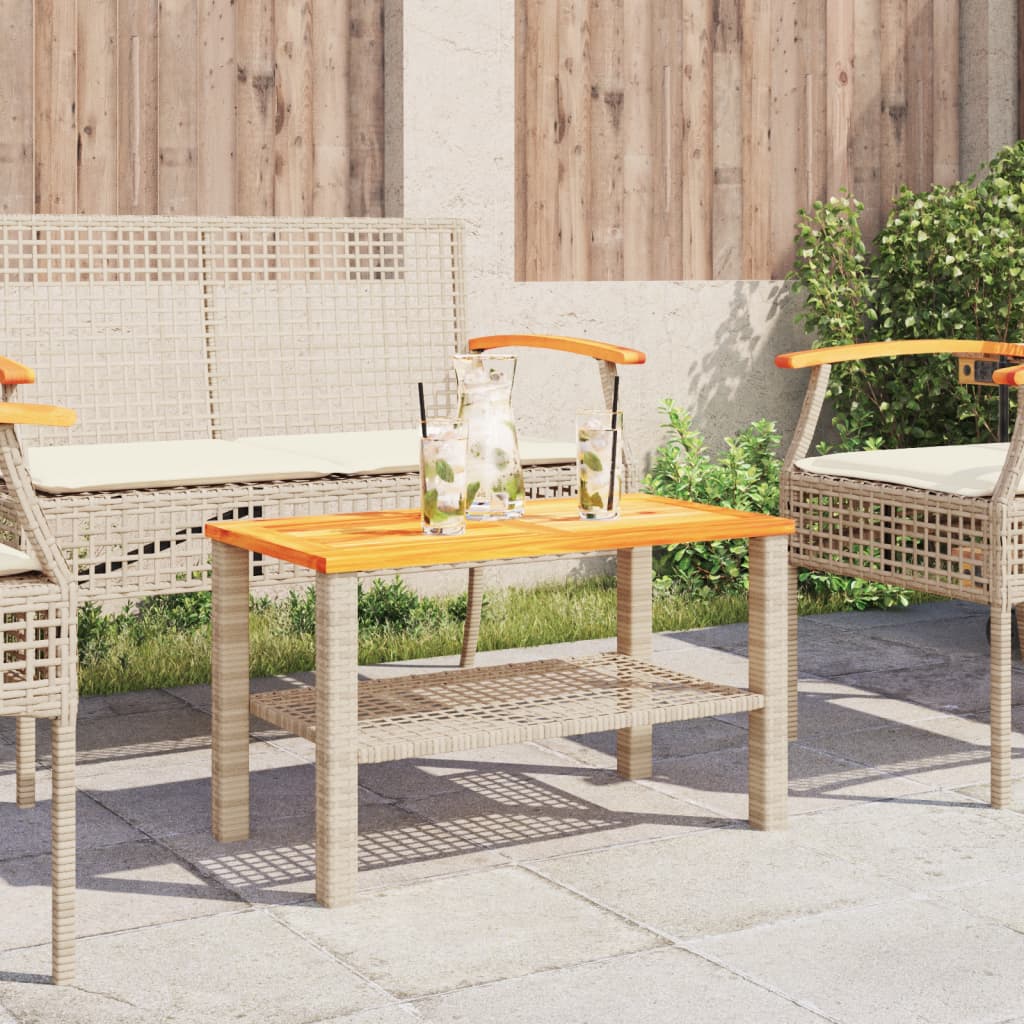 vidaXL bézs polyrattan és akácfa kerti asztal 70 x 38 x 42 cm