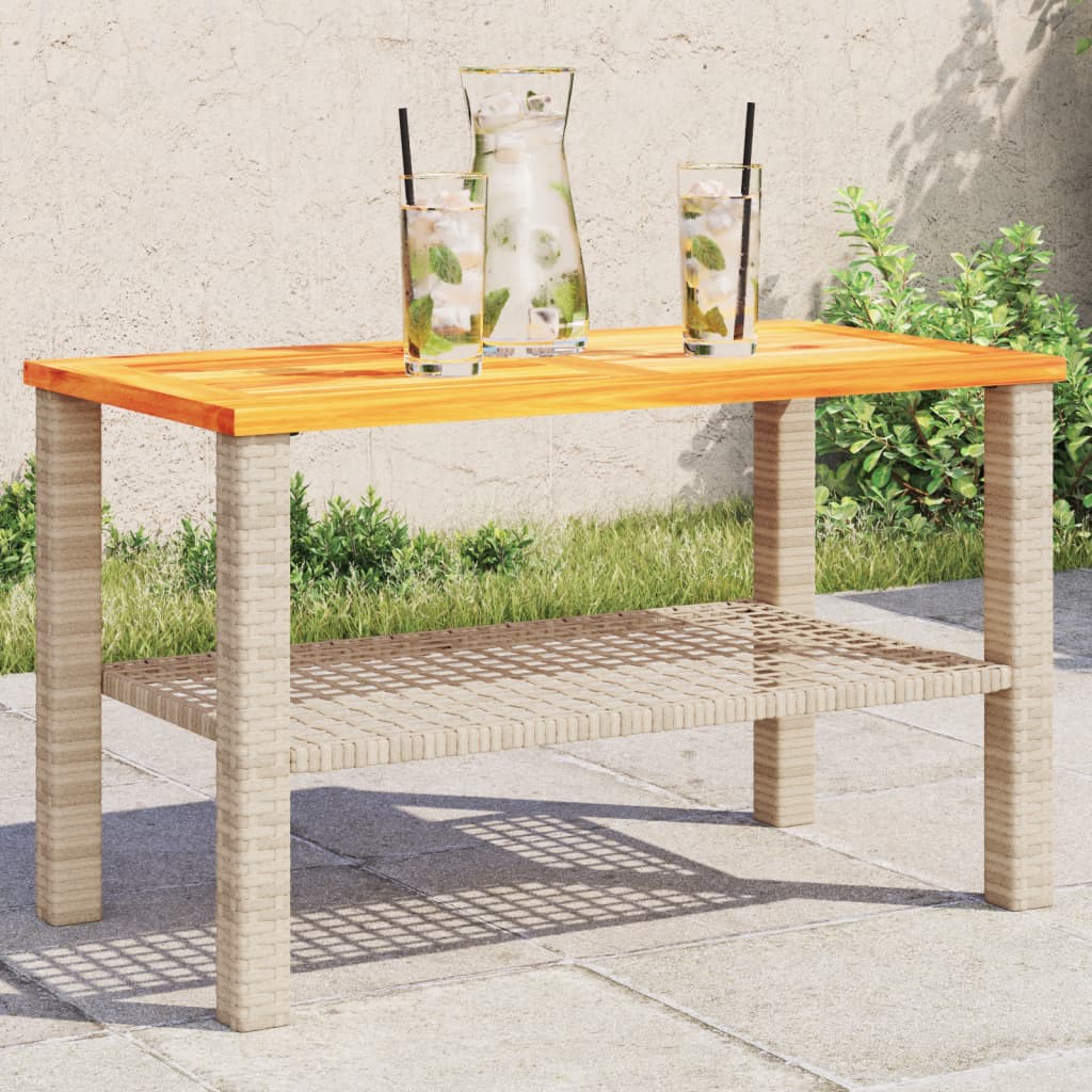 vidaXL Gartentisch Beige 70x38x42 cm Poly Rattan Akazienholz