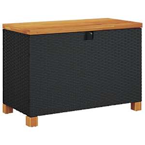Zahradní úložný box černý 80x40x48 cm polyratan akáciové dřevo - obrázek 2