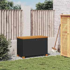 Zahradní úložný box černý 80x40x48 cm polyratan akáciové dřevo - obrázek 3