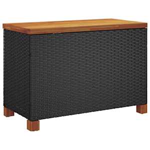 Zahradní úložný box černý 80x40x48 cm polyratan akáciové dřevo - obrázek 6