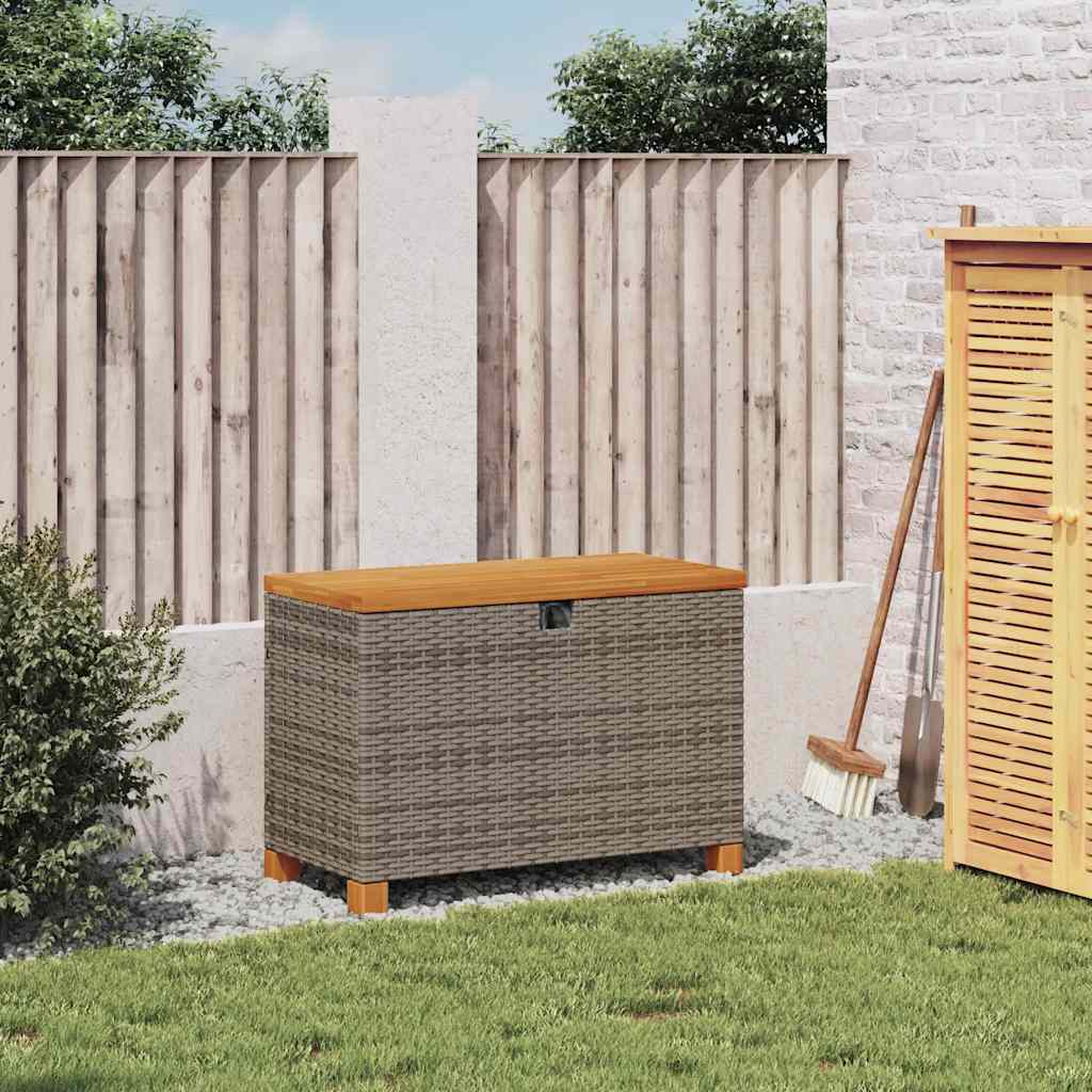 vidaXL Tuinbox 80x40x48 cm poly rattan en acaciahout grijs afbeelding