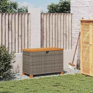 Zahradní úložný box šedý 80x40x48 cm polyratan akáciové dřevo - obrázek 3