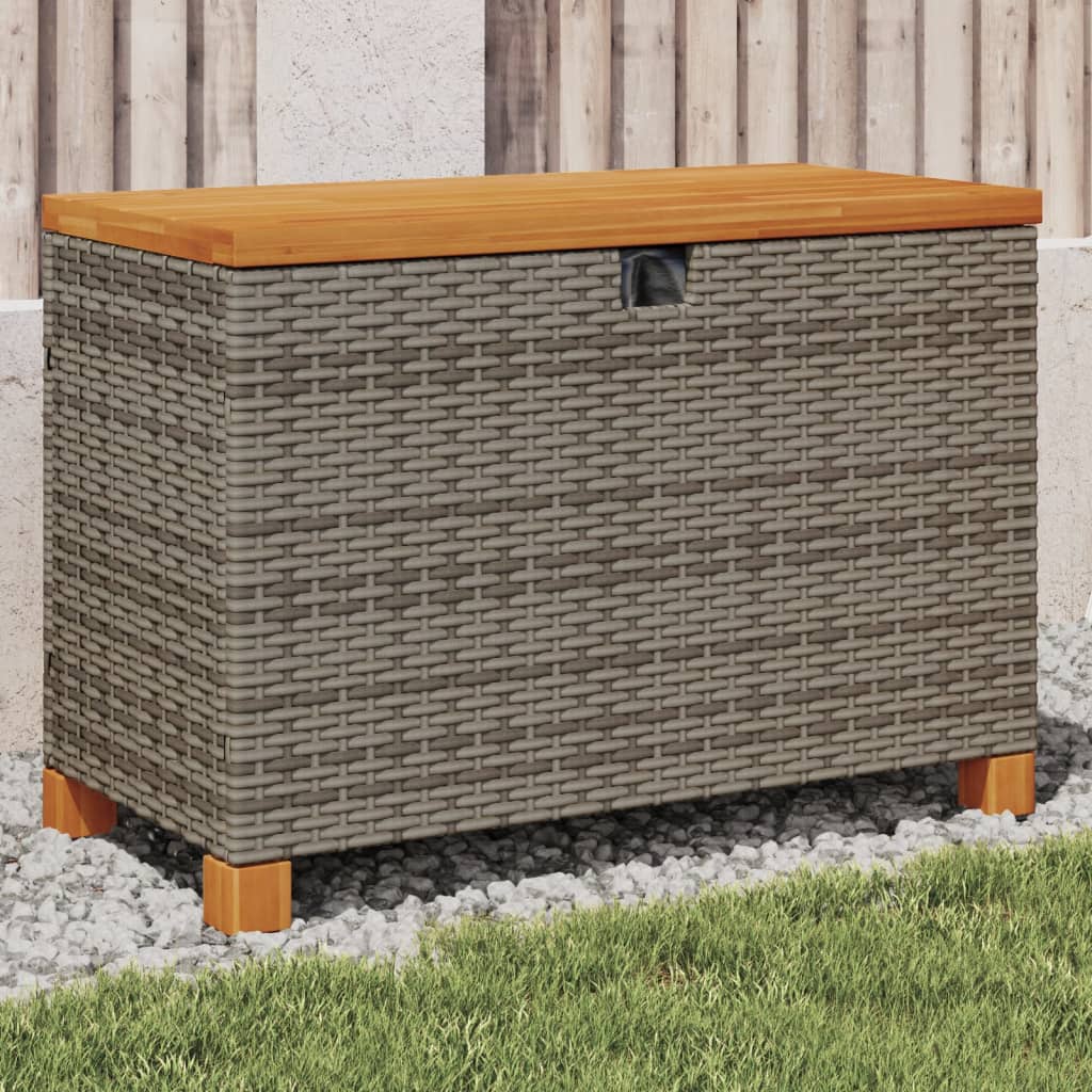 vidaXL Gartentruhe Grau 80x40x48 cm Poly Rattan Akazienholz