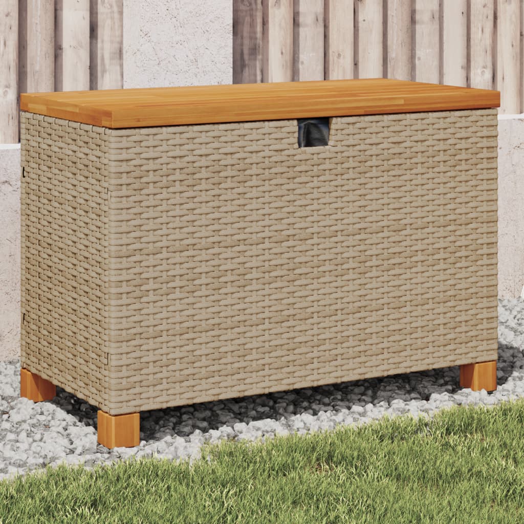 vidaXL Gartentruhe Beige 80x40x48 cm Poly Rattan Akazienholz