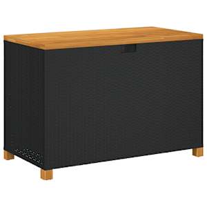 Zahradní úložný box černý 110x55x63 cm polyratan akáciové dřevo - obrázek 2