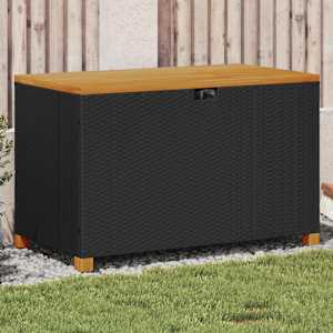 Zahradní úložný box černý 110x55x63 cm polyratan akáciové dřevo - obrázek 1