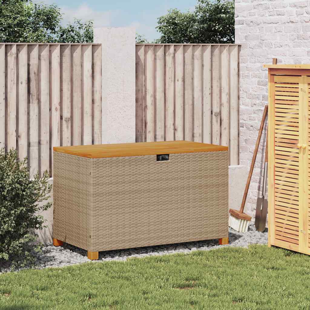 vidaXL bézs polyrattan és akácfa kerti tárolóláda 110 x 55 x 63 cm