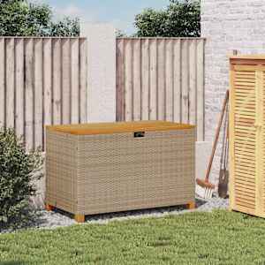 Zahradní úložný box béžový 110 x 55 x 63 cm polyratan akácie - obrázek 3