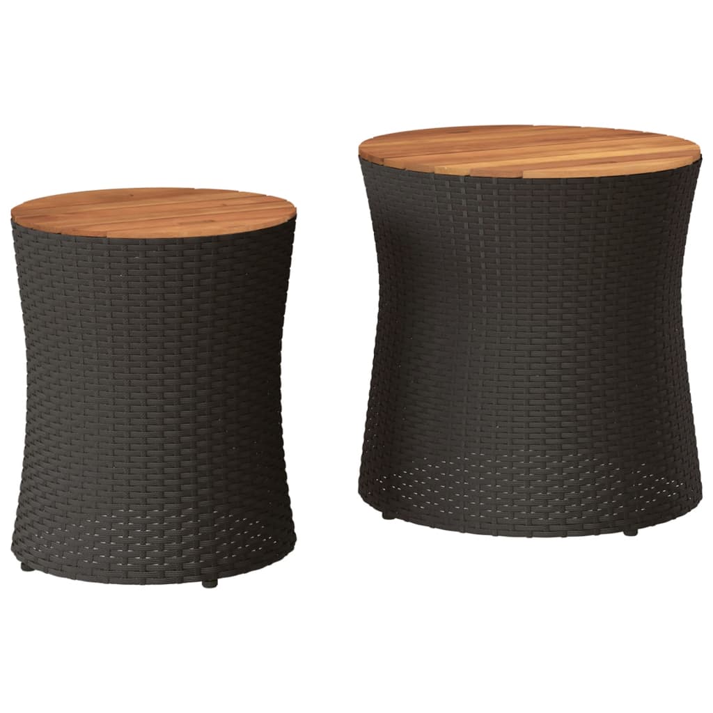 Photos - Garden Furniture VidaXL Patio Side Tables 2 pcs with Wooden Top Black Poly Rattan 