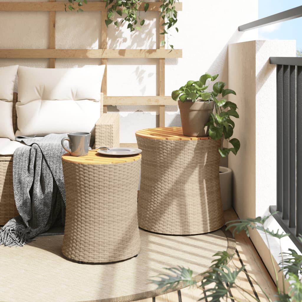 vidaXL Sivupöydät 2 kpl puinen pöytälevy beige polyrottinki