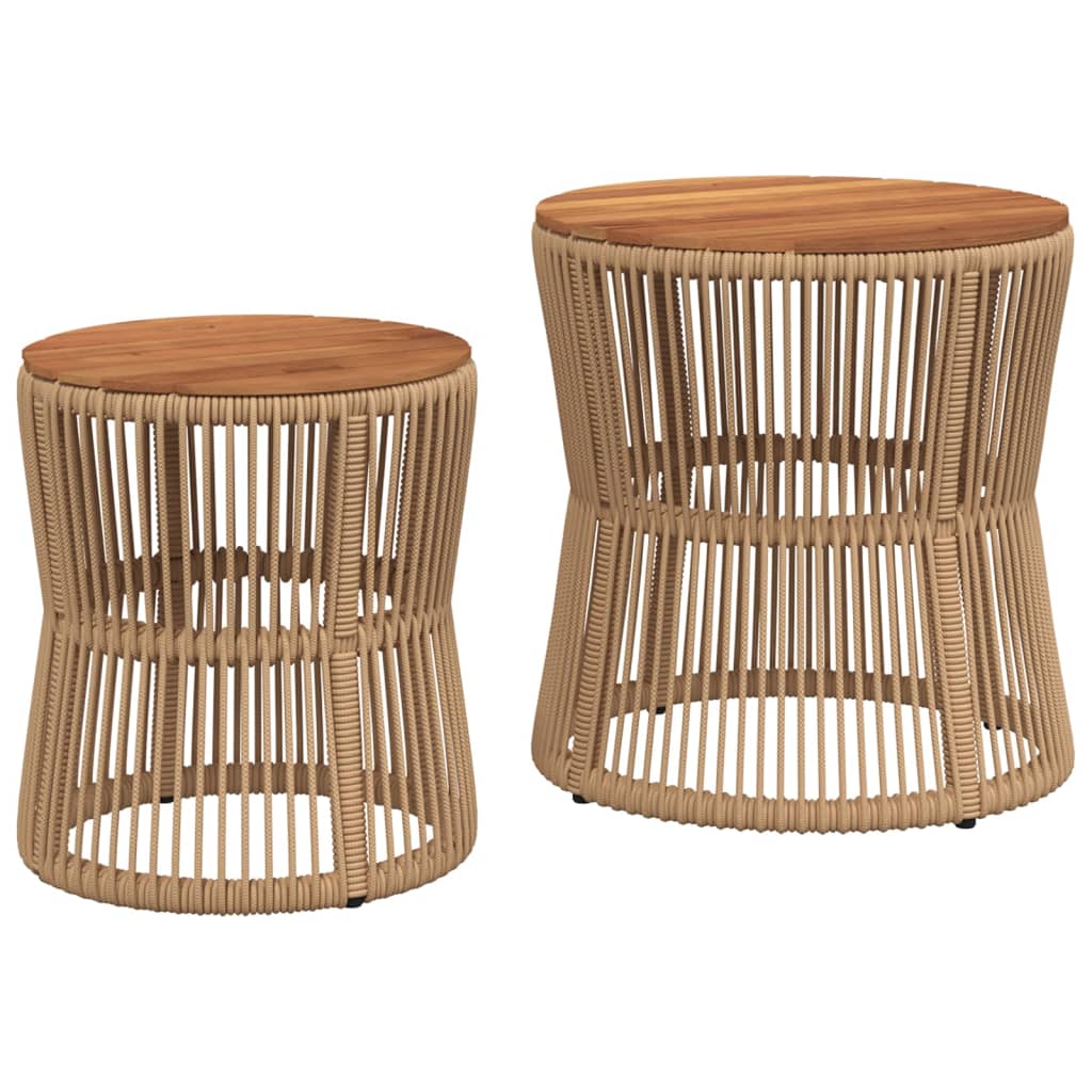 Photos - Garden Furniture VidaXL Patio Side Tables 2 pcs with Wooden Top Beige Poly Rattan 