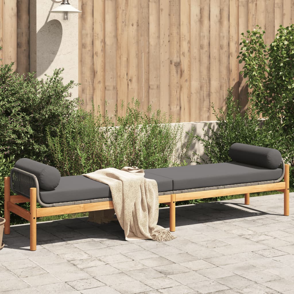 vidaXL Gartenbank mit Kissen Grau Poly Rattan Akazie