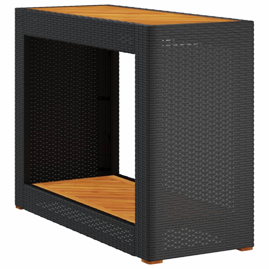 vidaXL Zahradní stůl s dřevěnou deskou černý 100x40x75 cm polyratan