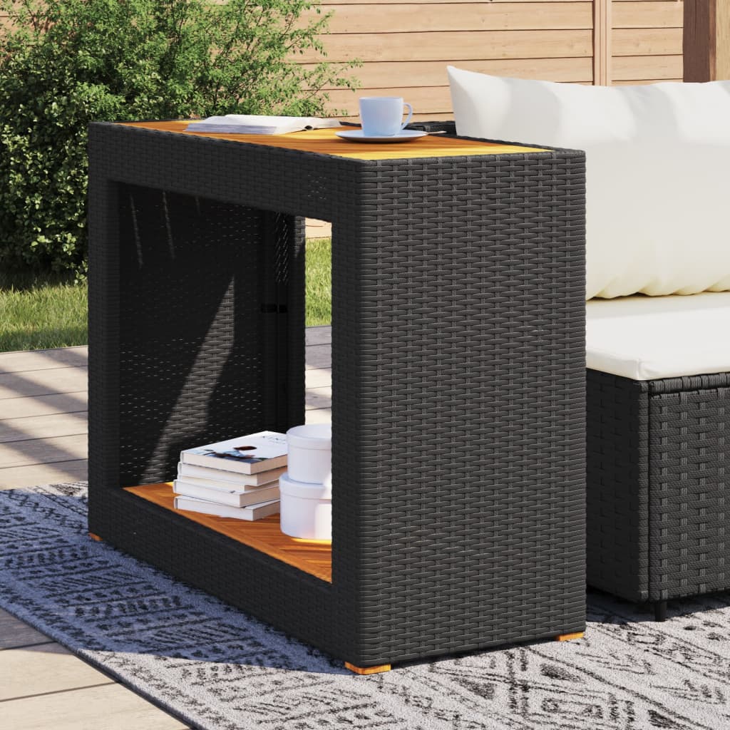 Thumbnail - vidaXL Garten-Beistelltisch mit Holzplatte Schwarz Poly Rattan