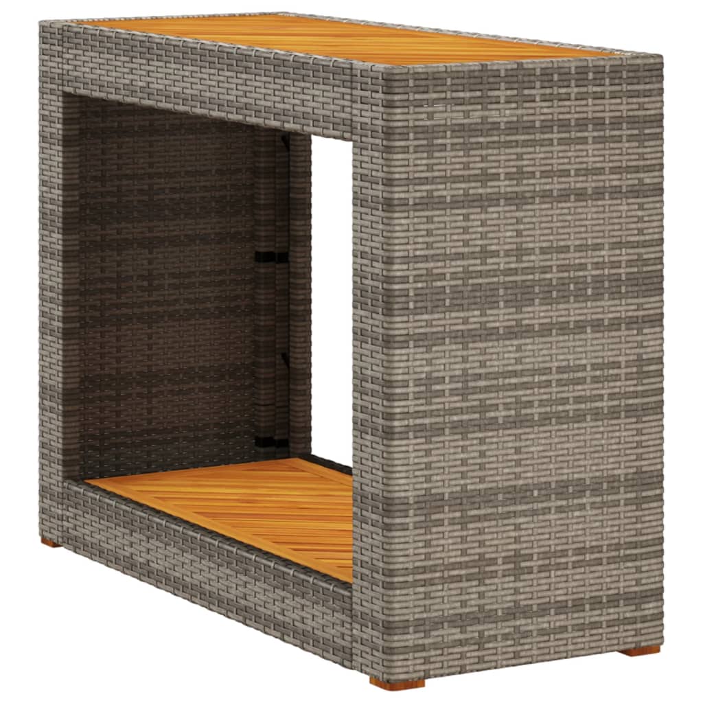 vidaXL Zahradní stůl s dřevěnou deskou šedý 100 x 40 x 75 cm polyratan