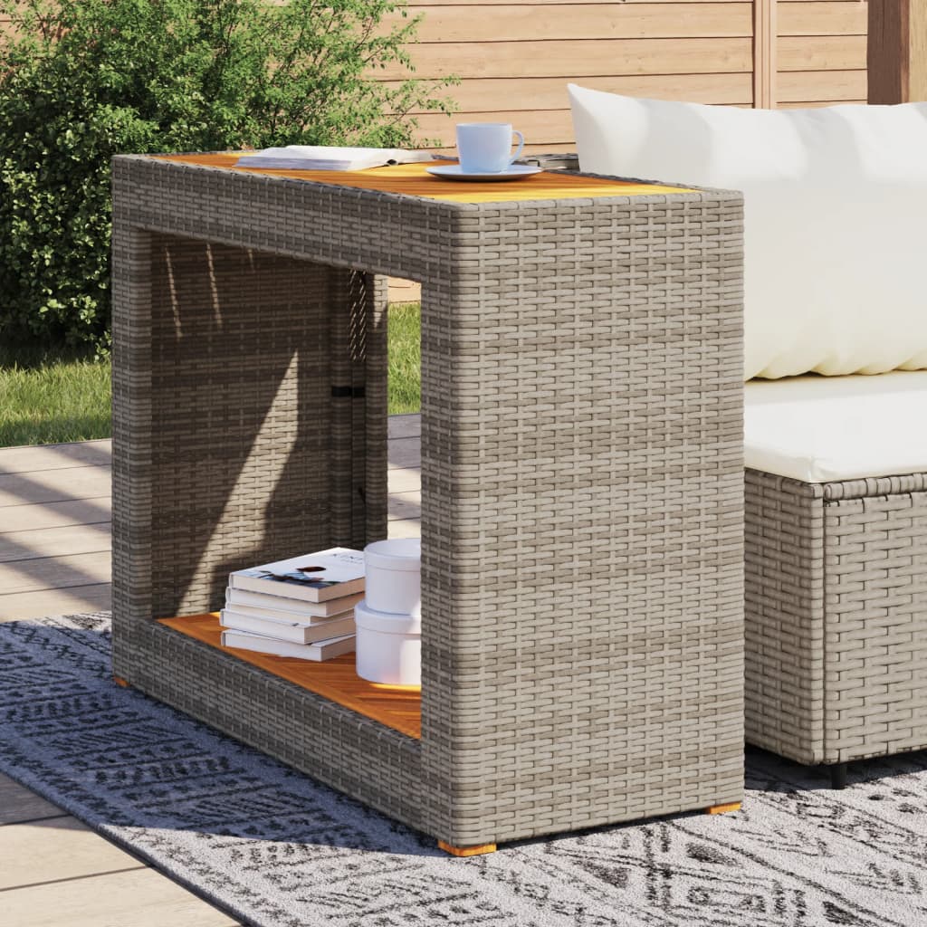 Thumbnail - vidaXL Garten-Beistelltisch mit Holzplatte Grau Poly Rattan