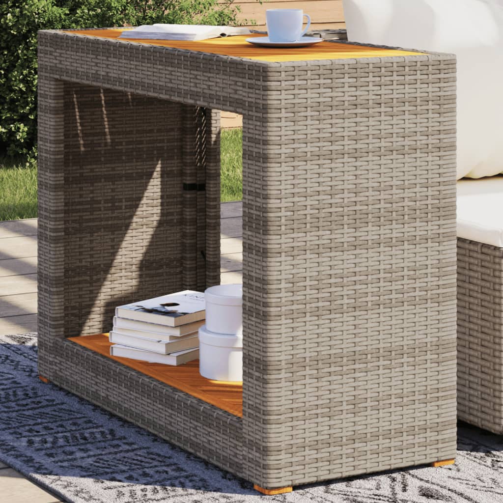 vidaXL Garten-Beistelltisch mit Holzplatte Grau Poly Rattan