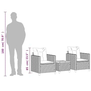 3dílný bistro set s poduškami černý polyratan akáciové dřevo - obrázek 8