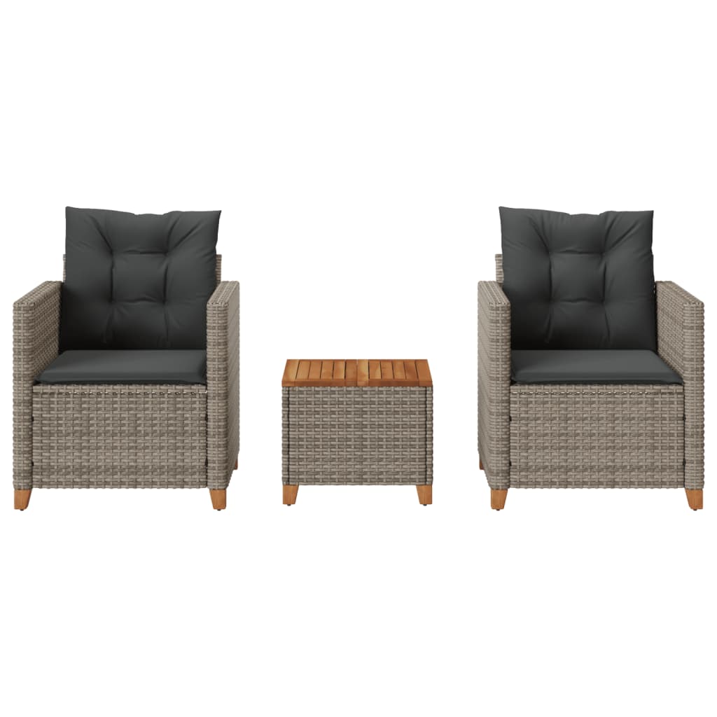 Thumbnail - vidaXL 3-tlg. Bistro-Set mit Kissen Grau Poly Rattan Akazienholz