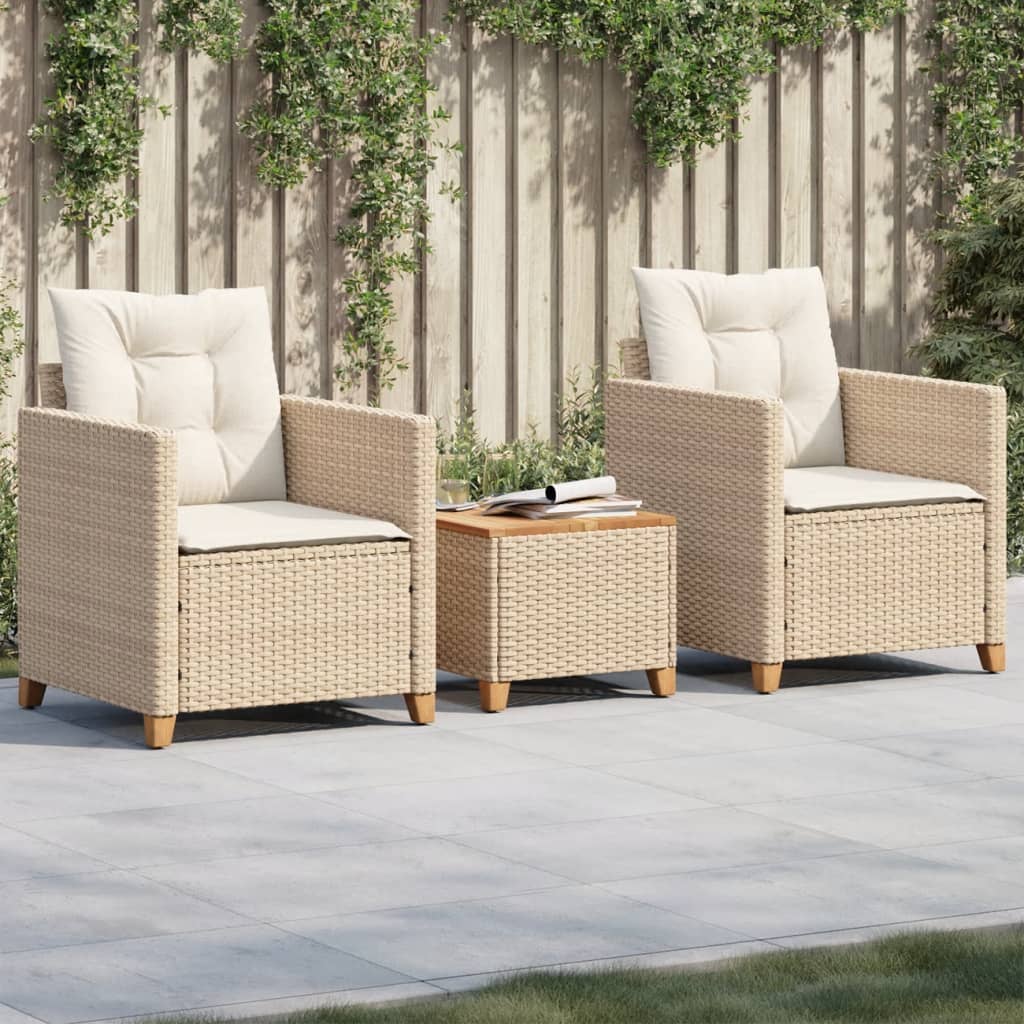 vidaXL 3-tlg. Bistro-Set mit Kissen Beige Poly Rattan Akazienholz