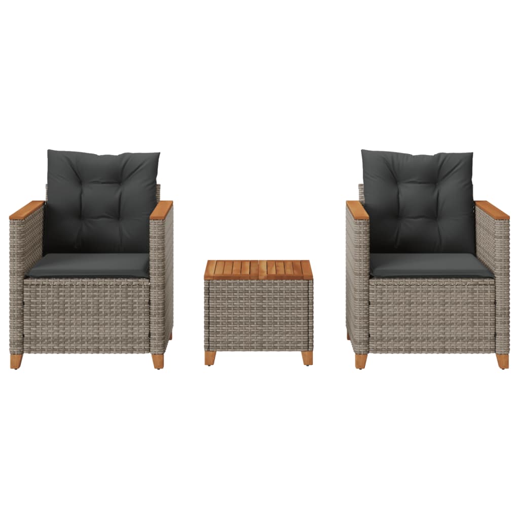 Thumbnail - vidaXL 3-tlg. Bistro-Set mit Kissen Grau Poly Rattan Akazienholz