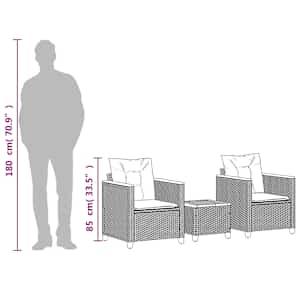 3dílný bistro set s poduškami šedý polyratan akáciové dřevo - obrázek 9
