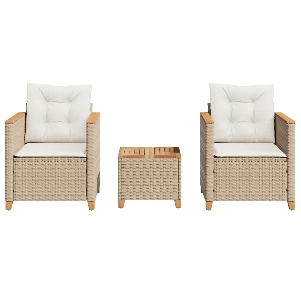 Thumbnail - vidaXL 3-tlg. Bistro-Set mit Kissen Beige Poly Rattan Akazienholz