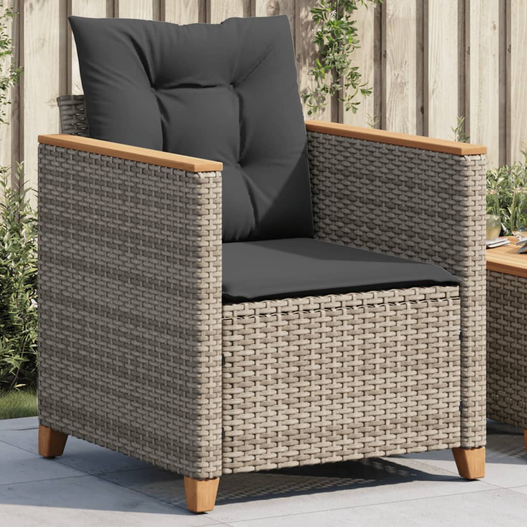 vidaXL Gartensessel mit Kissen Grau Poly Rattan