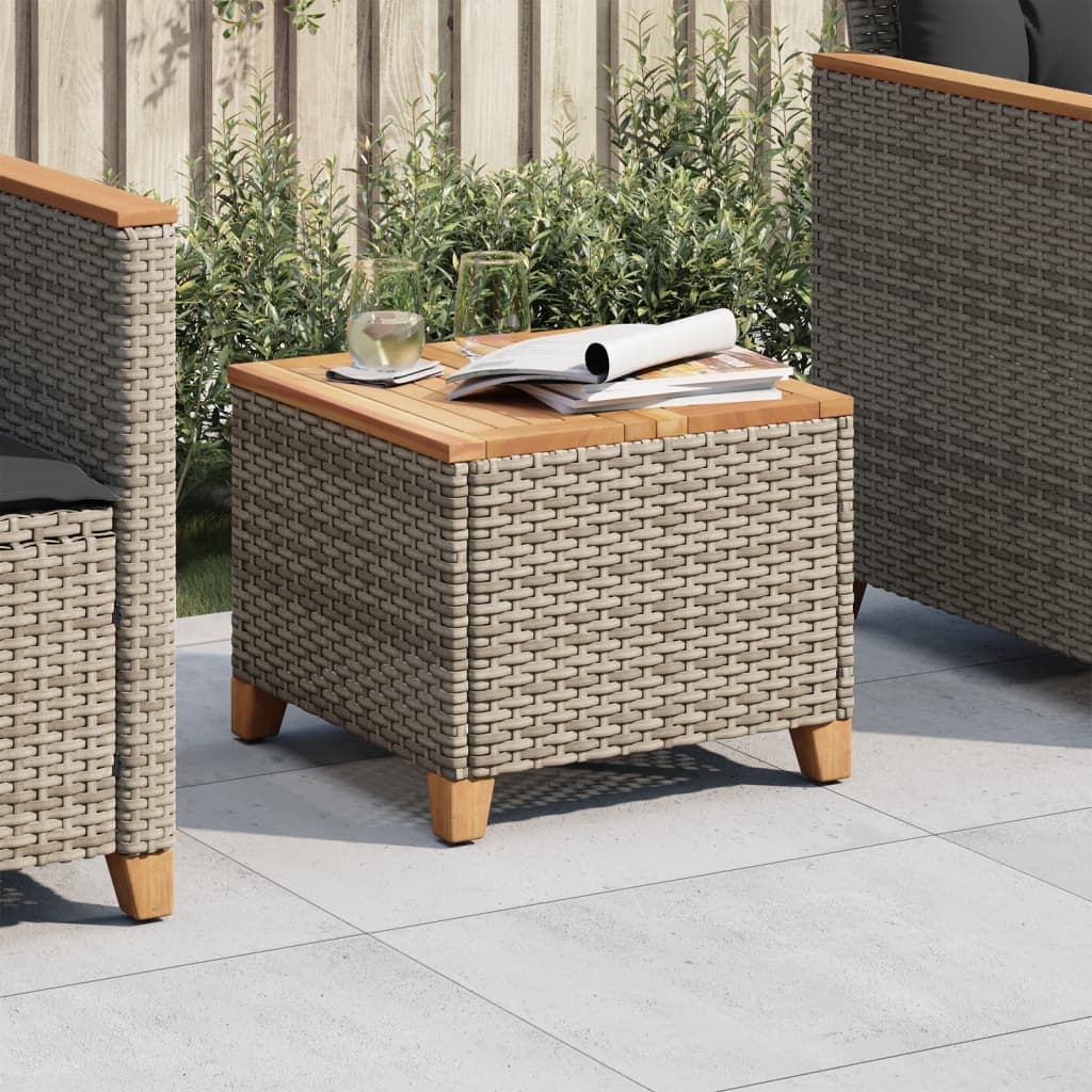 vidaXL Gartentisch Grau 45x45x37 cm Poly Rattan Akazienholz